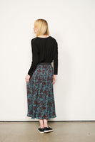 Pleated Print Skirt - Teal